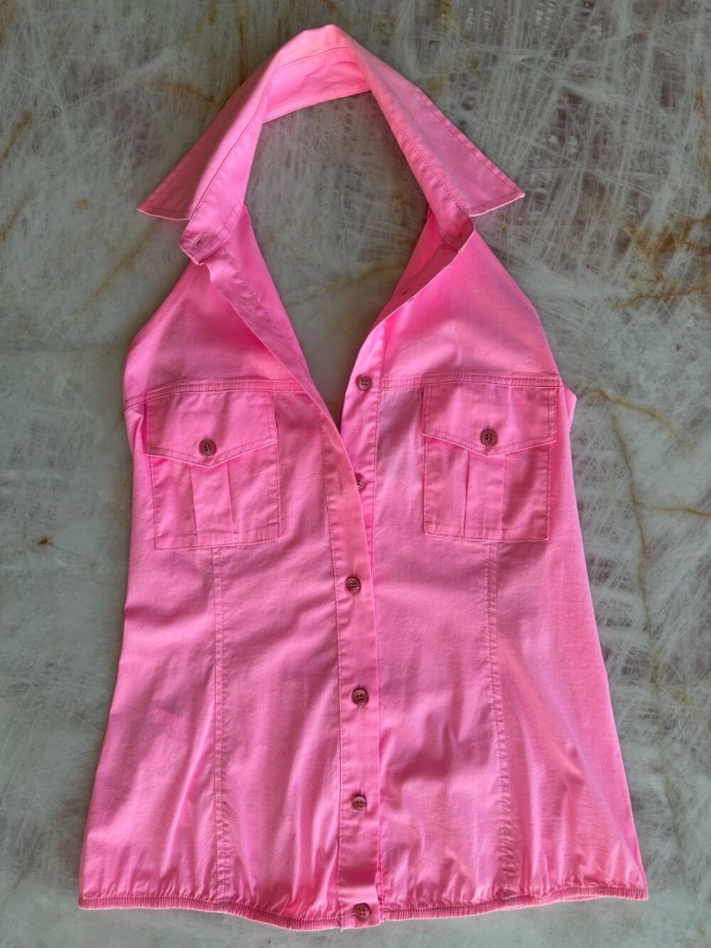 Pink Backless Halter Top Small Y2K Barbiecore Made in Italy